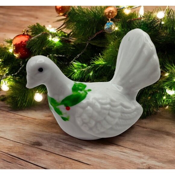 Vintage Dove Christmas Tree Ornament Clip On Peace White Bird Hand Painted - Picture 1 of 9